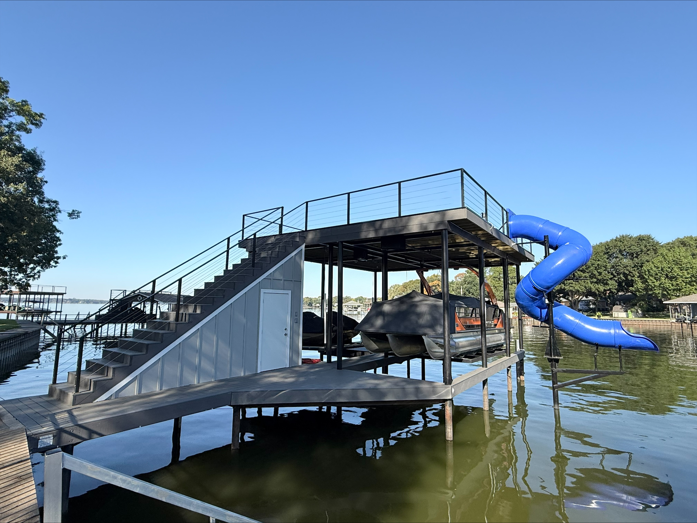 Premium Custom Dock Construction for Cedar Creek Lake Texas – Full Dock View Marine construction gallery